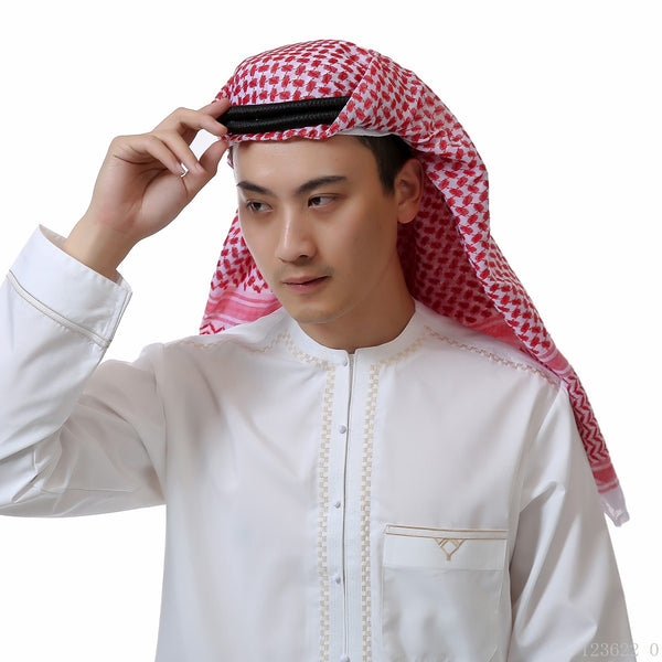 وشاح حجاب شماغ عربي للرجال شال كوفية شرق أوسطي إسلامي صحراوي مع غطاء رأس أسود اللون