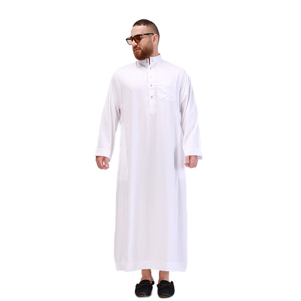 ثوب أبيض بأزرار عنق للرجال مع جيب على الصدر