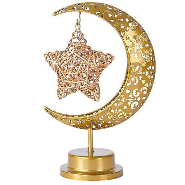أضواء رمضان مصباح طاولة هلالي على شكل نجمة هلالية يعمل بالبطارية لغرفة النوم المطبخ زينة العيد مبارك