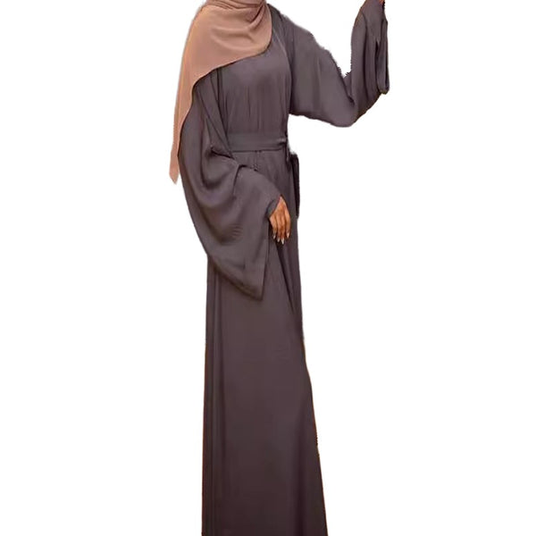 فستان إسلامي طويل للنساء، من الشيفون مع حزام