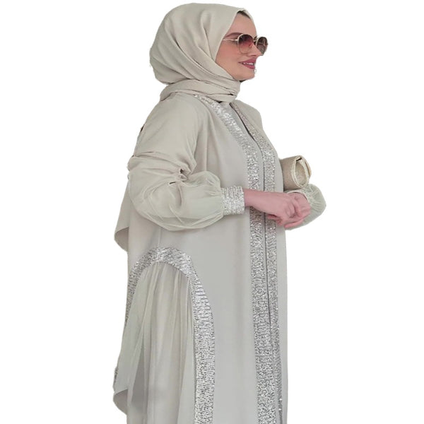 رداء قفطان نسائي بسيط لامع مع شق جانبي